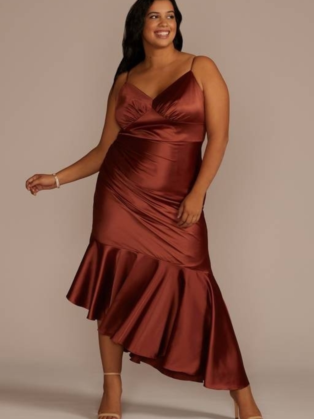 Women's Satin High-Low Slip Dress in Copper